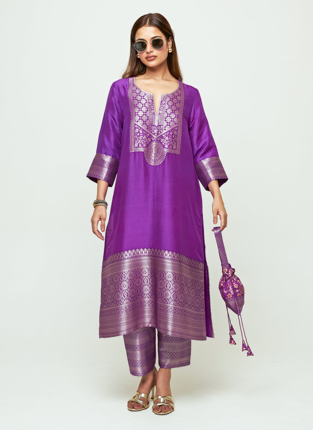 Purple Silk Kurta Pants Set