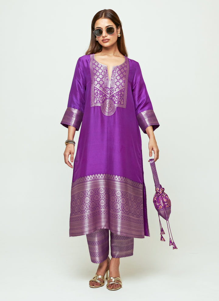 Purple Silk Kurta Pants Set