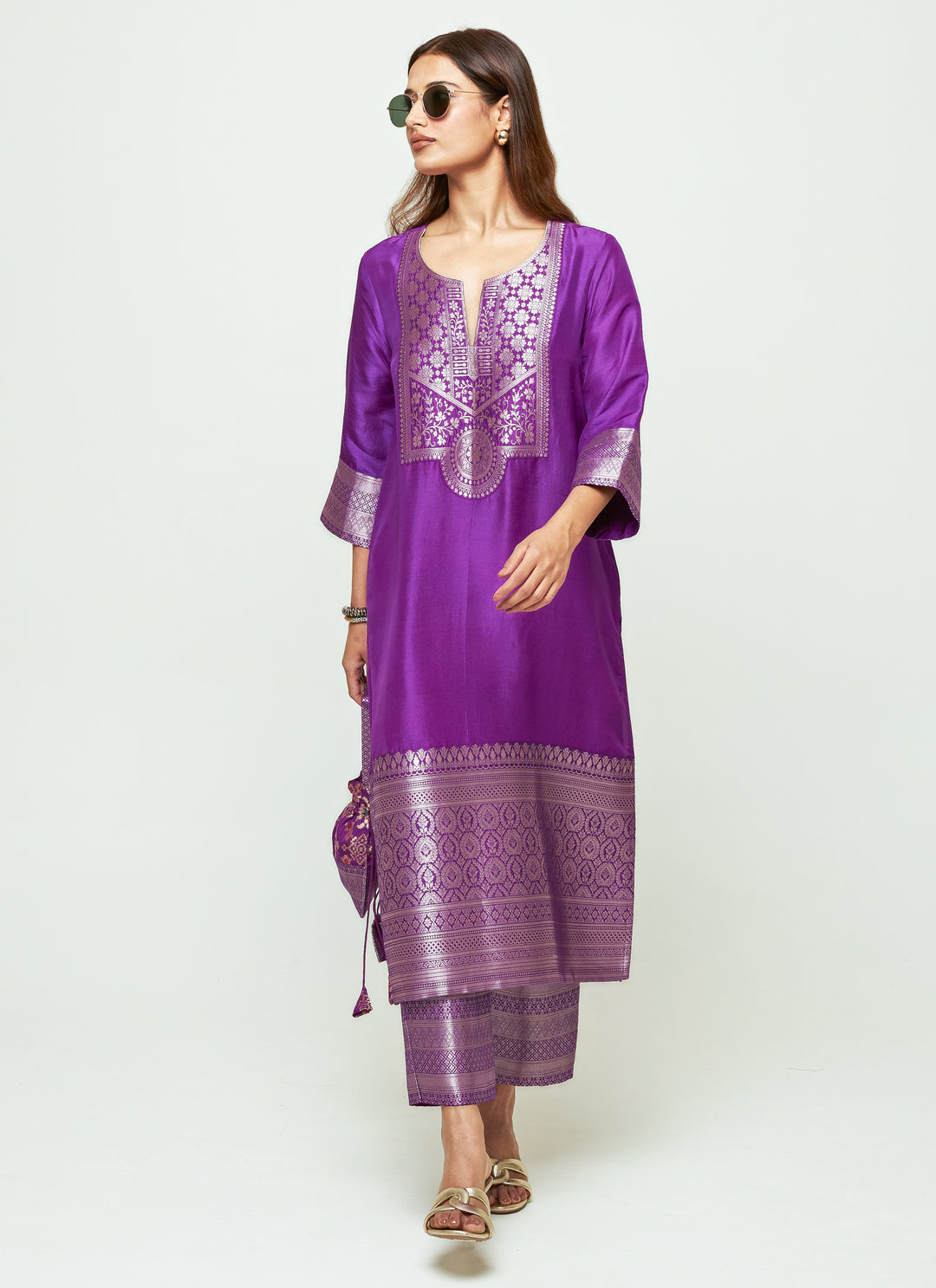 Purple Silk Kurta Pants Set