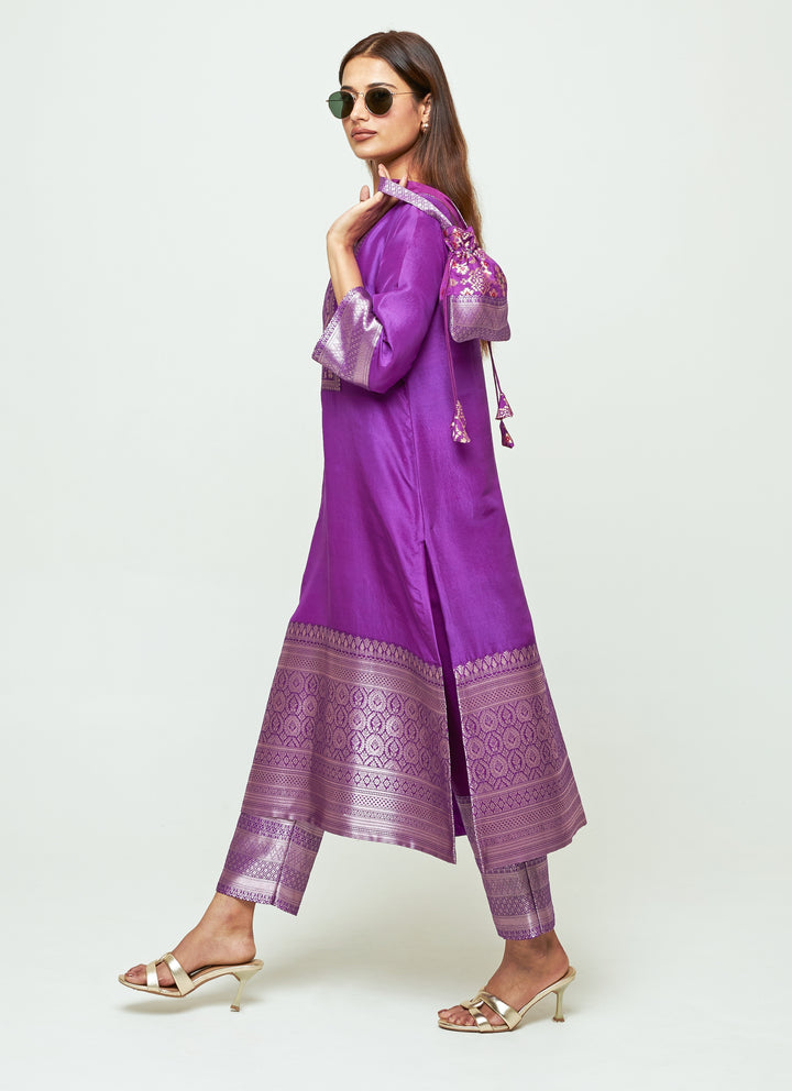 Purple Silk Kurta Pants Set