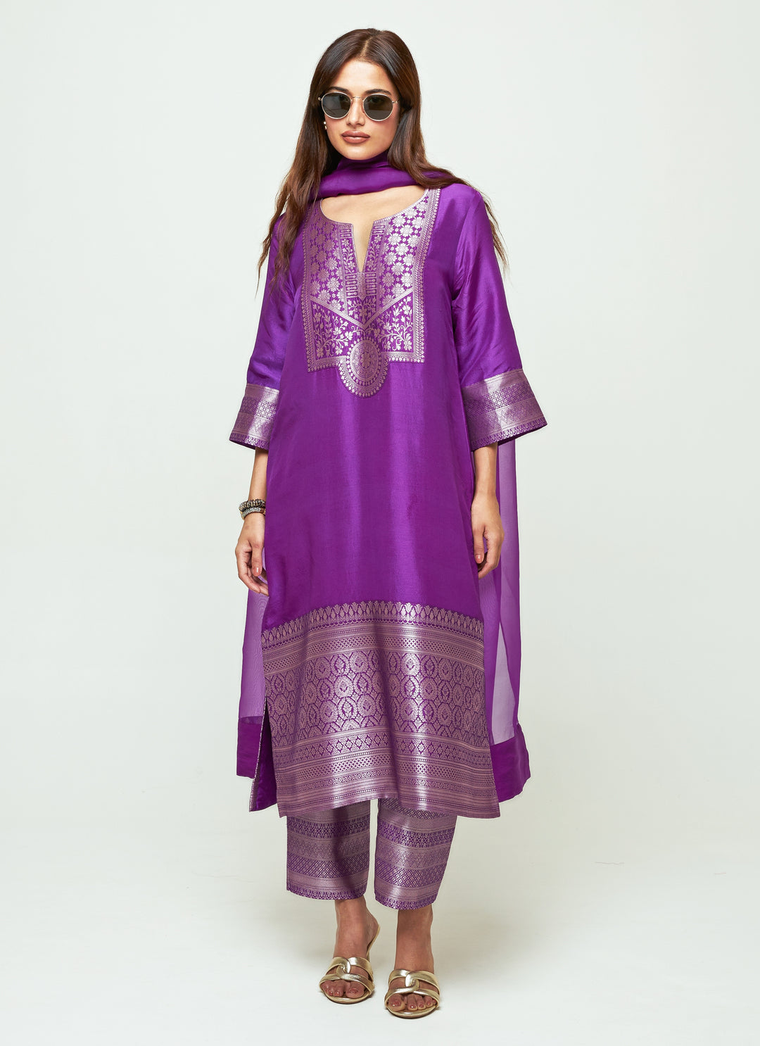 Purple Silk Kurta Pants Set