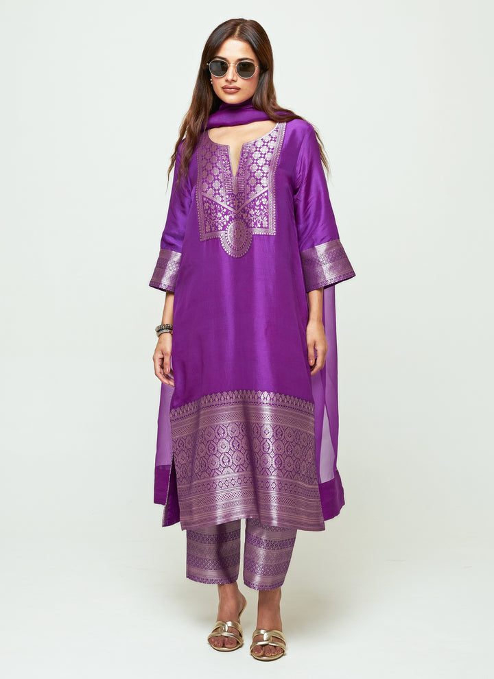 Purple Silk Kurta Pants Set