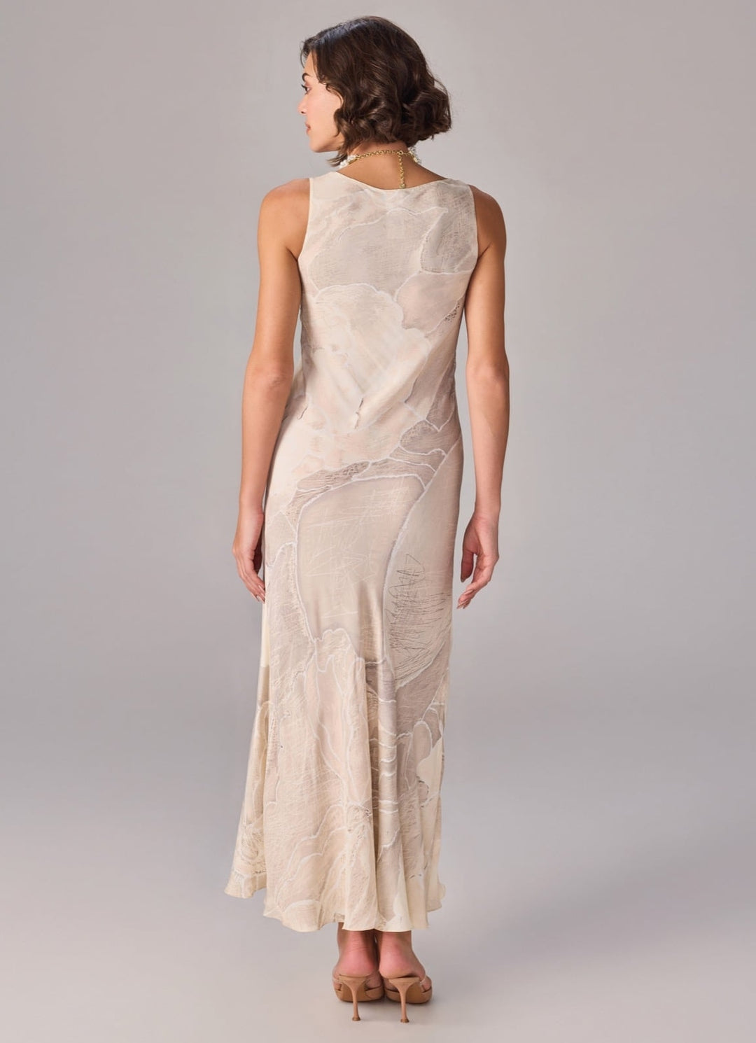 Ivory Abstract Print Column Dress