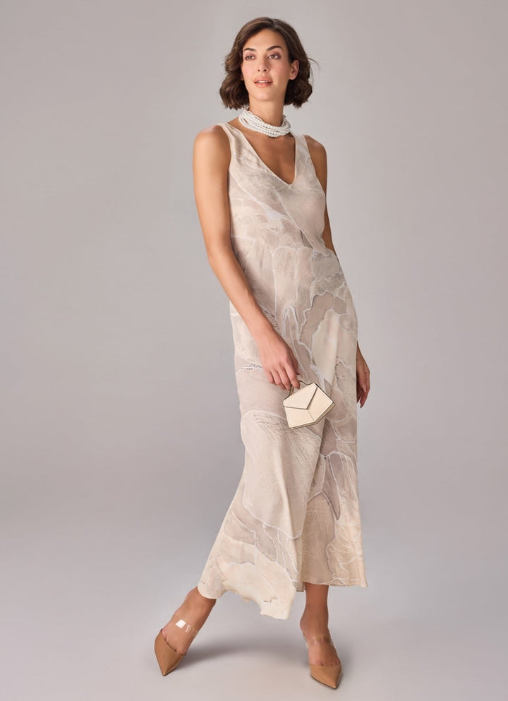 Ivory Abstract Print Column Dress