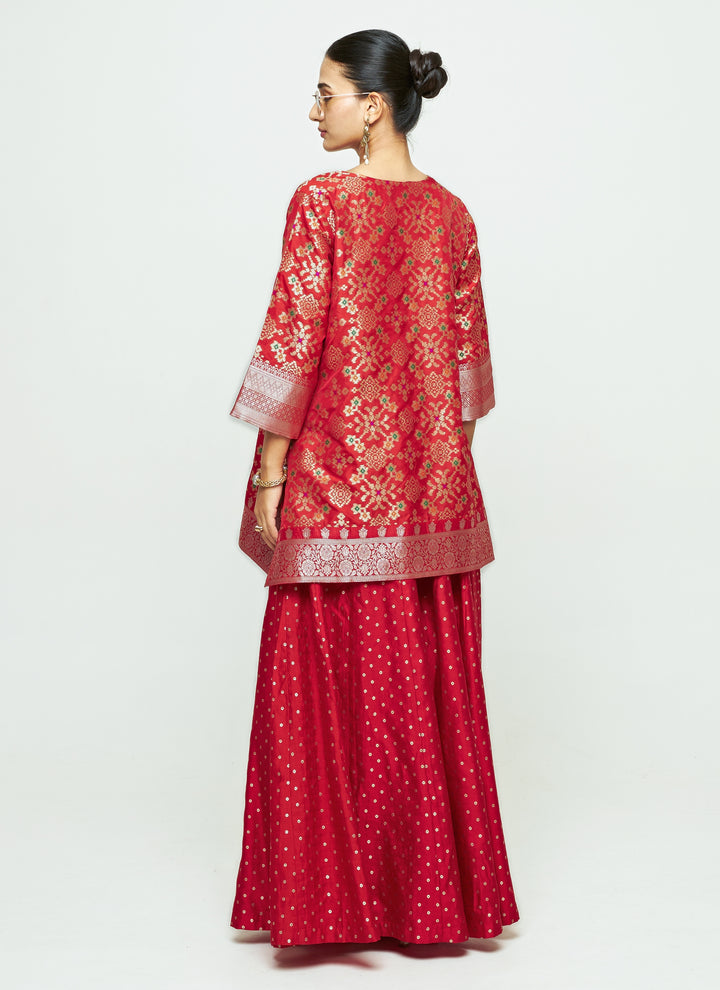 Red Brocade Kurta Sharara Set