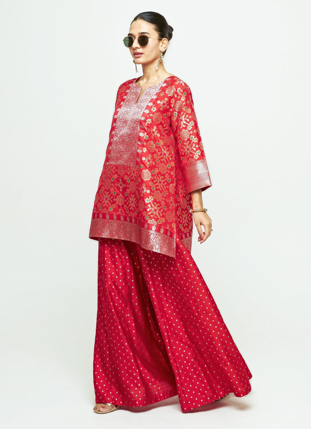 Red Brocade Kurta Sharara Set