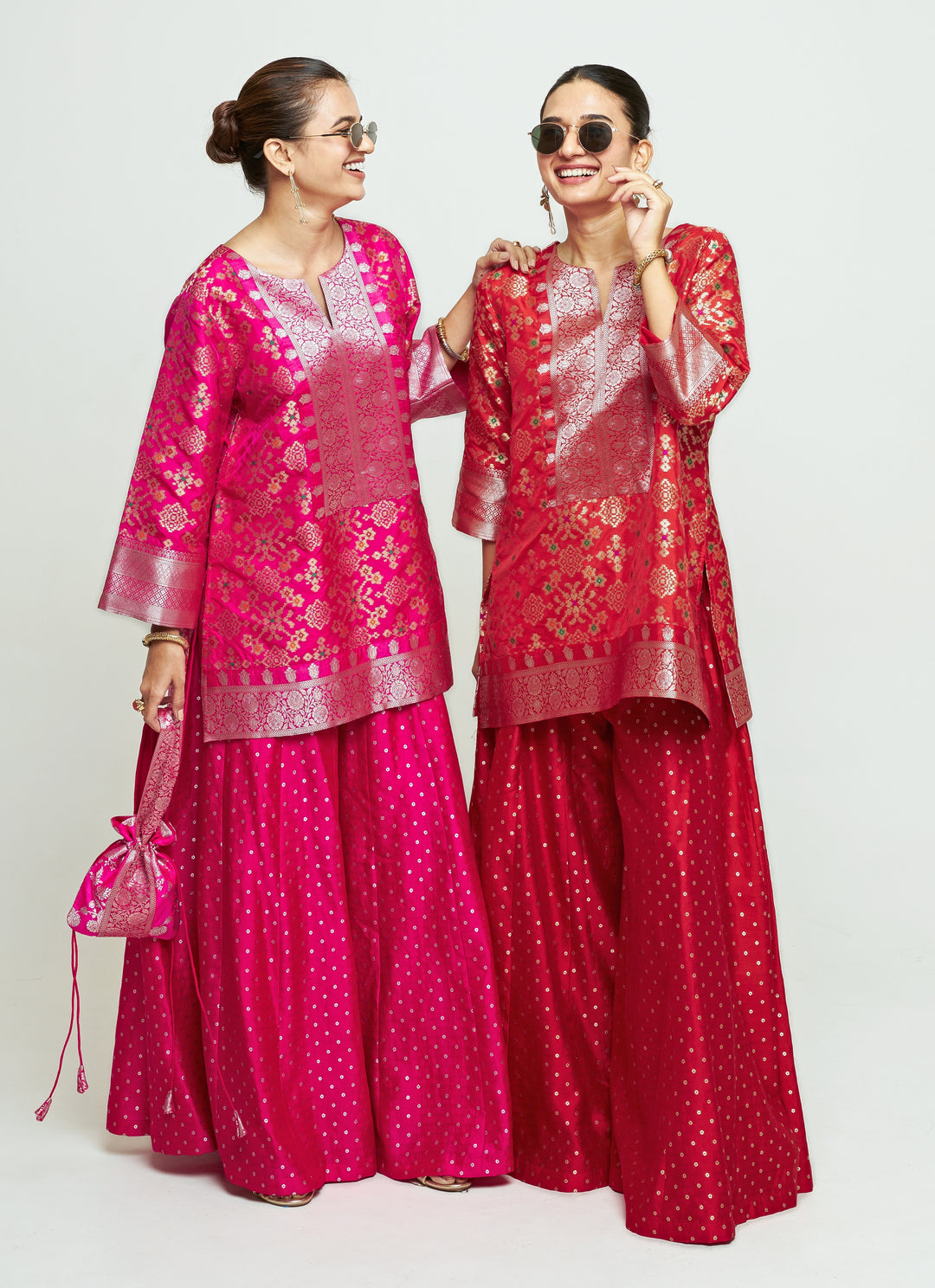 Red Brocade Kurta Sharara Set