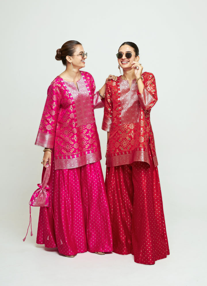 Pink Brocade Kurta Sharara Set