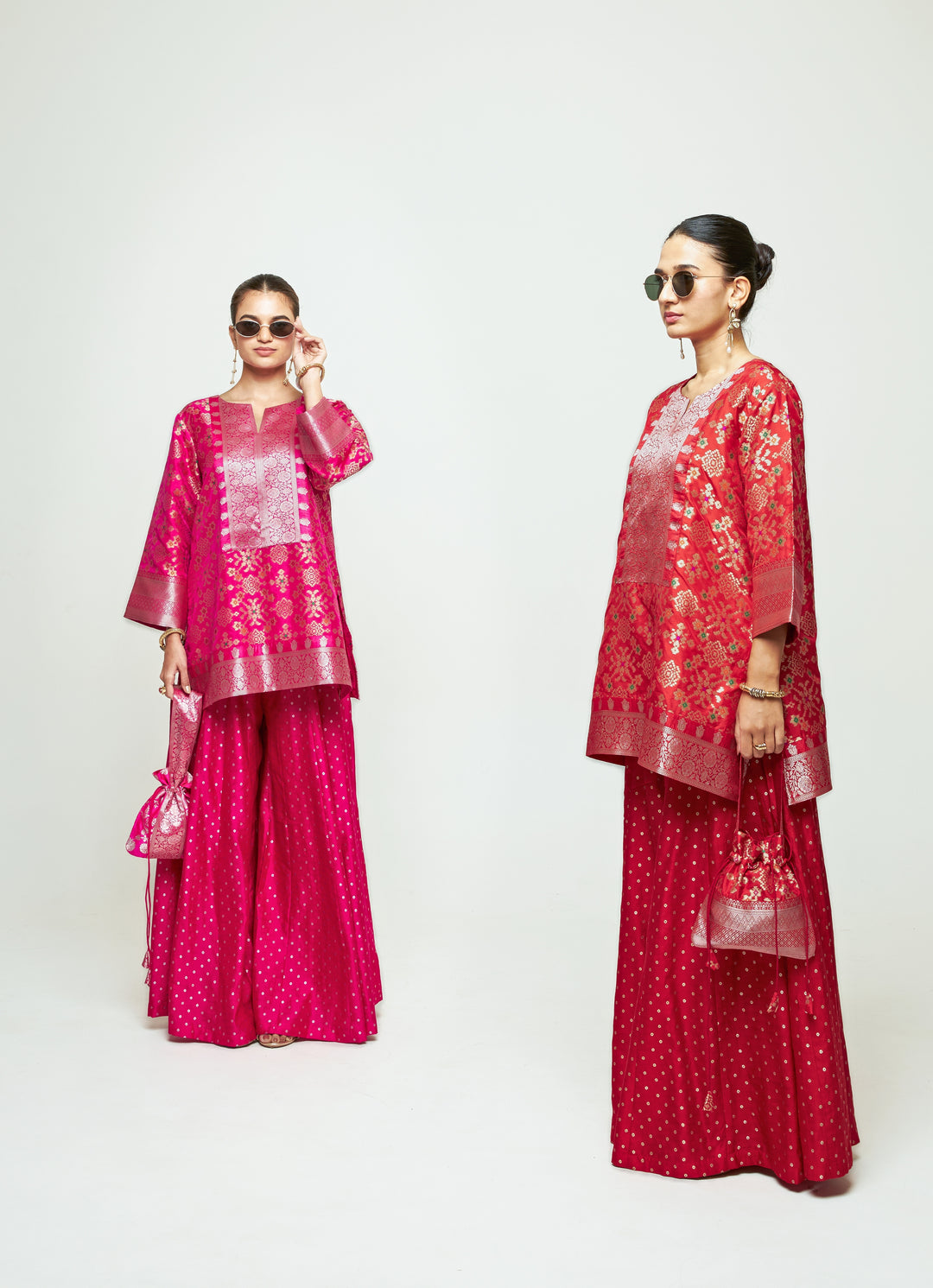 Pink Brocade Kurta Sharara Set
