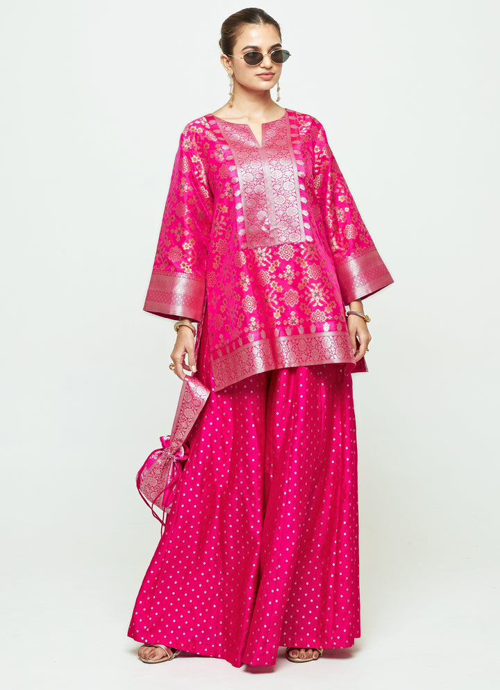 Pink Brocade Kurta Sharara Set
