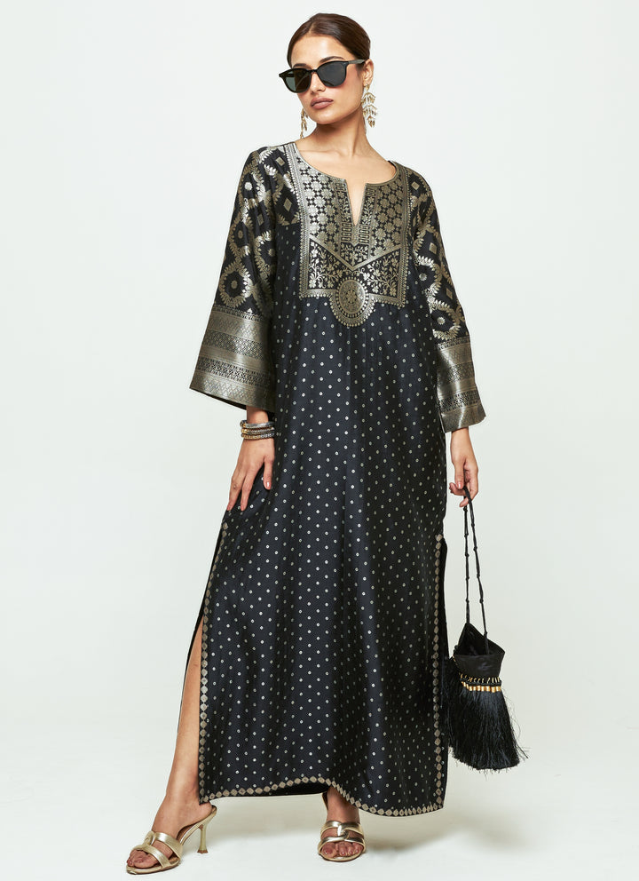 Black Brocade Silk Kaftan