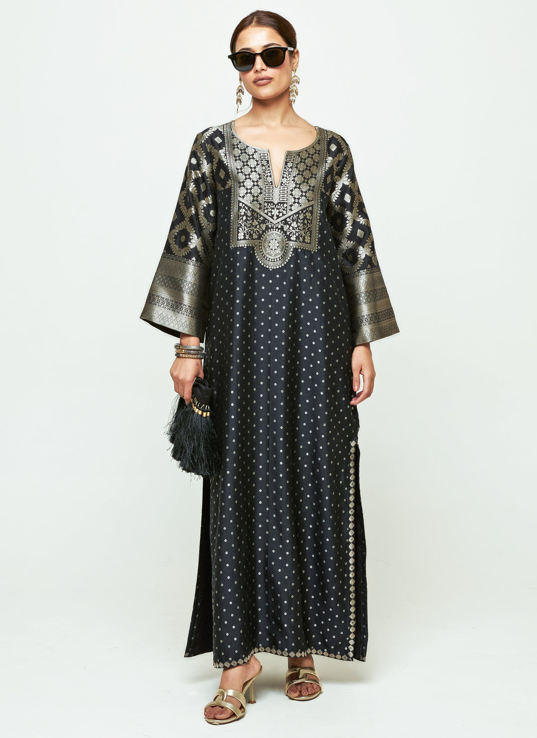 Black Brocade Silk Kaftan