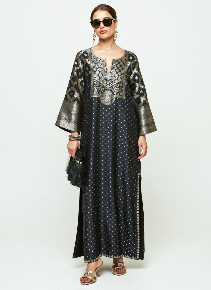 Black Brocade Silk Kaftan