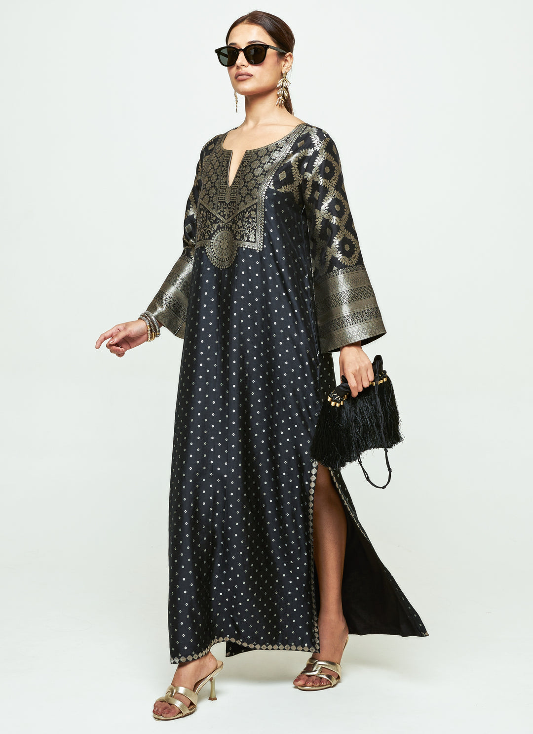 Black Brocade Silk Kaftan