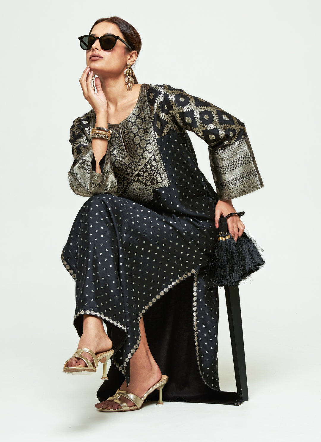 Black Brocade Silk Kaftan