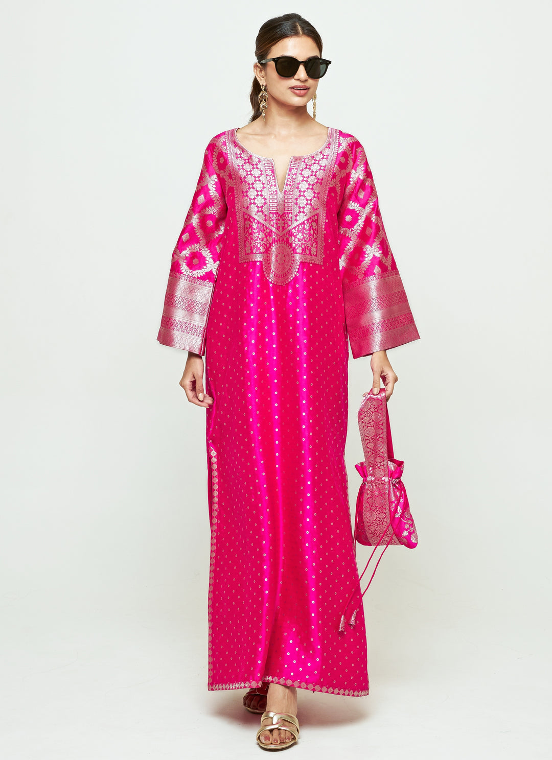 Pink Brocade Silk Kaftan