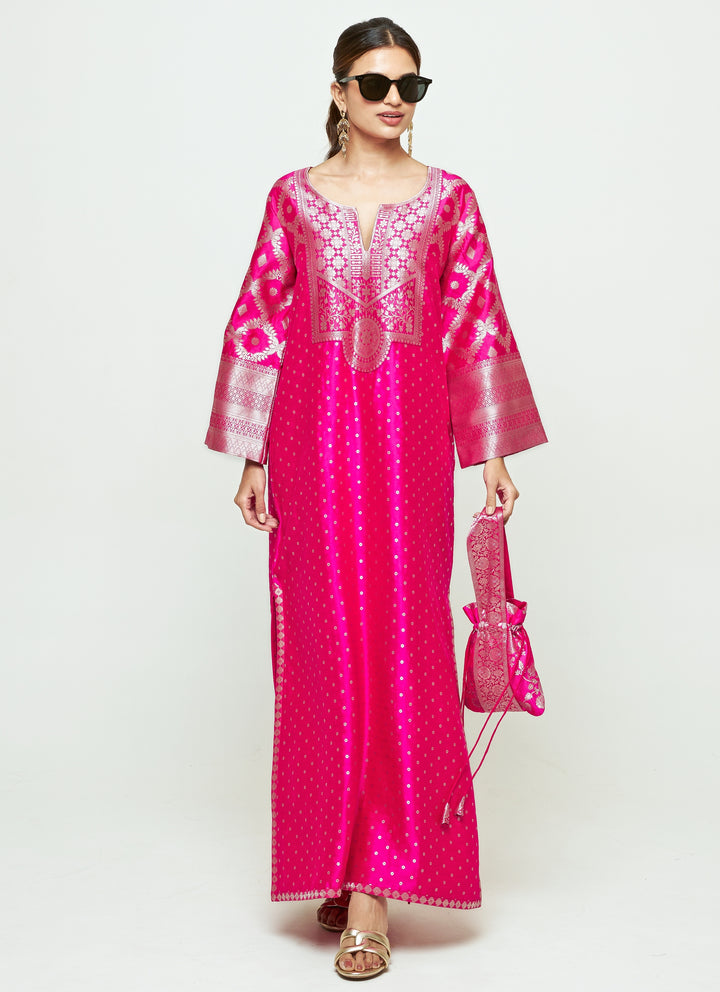 Pink Brocade Silk Kaftan