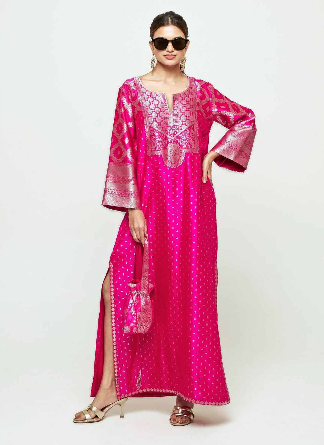 Pink Brocade Silk Kaftan