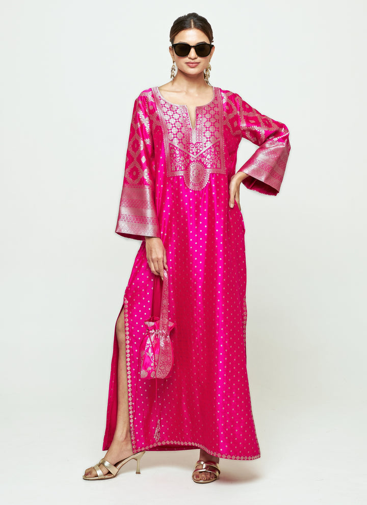 Pink Brocade Silk Kaftan