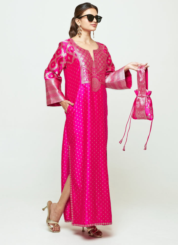 Pink Brocade Silk Kaftan