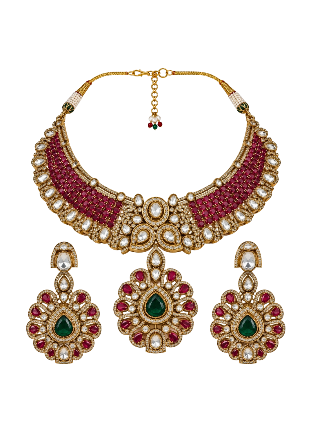 Ruby Moissanite Statement Necklace Set