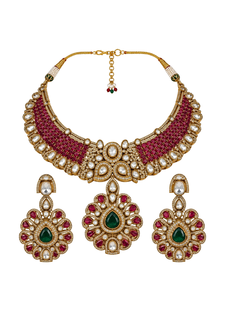 Ruby Moissanite Statement Necklace Set