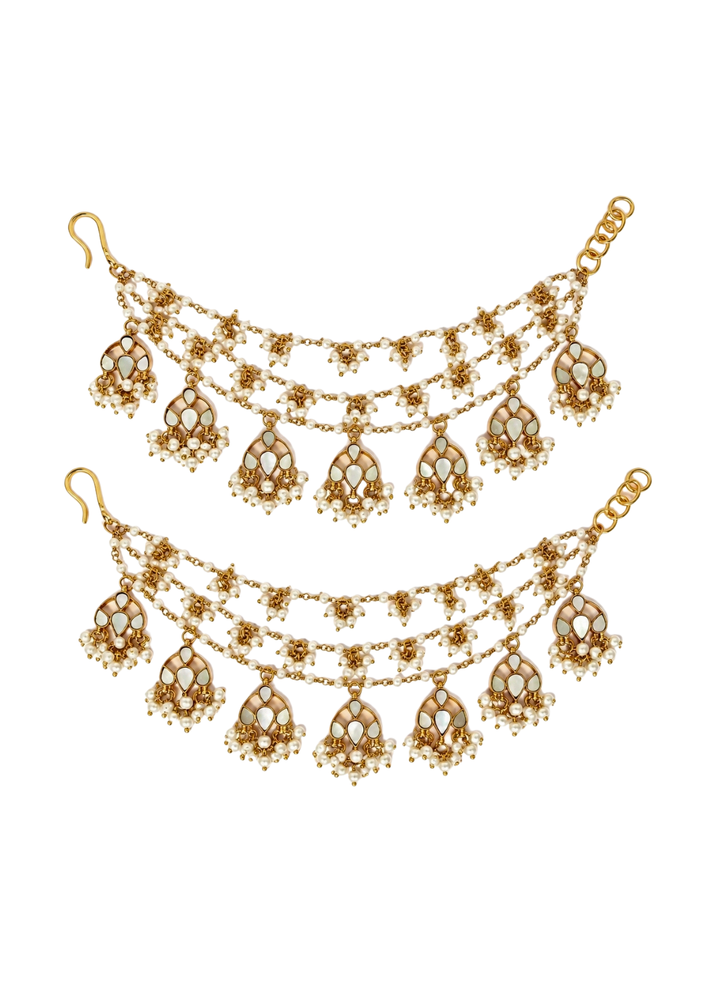 Gold Plated Pearl Kundan Layered Earchain