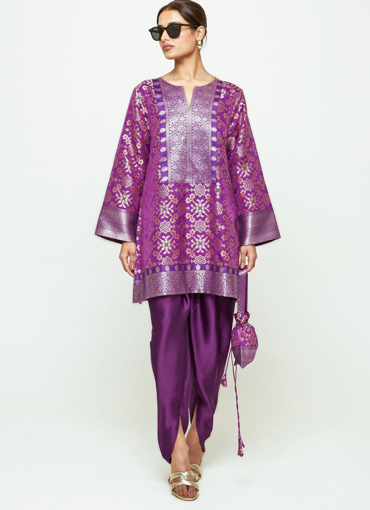 Purple Brocade Silk Kurta Dhoti Set