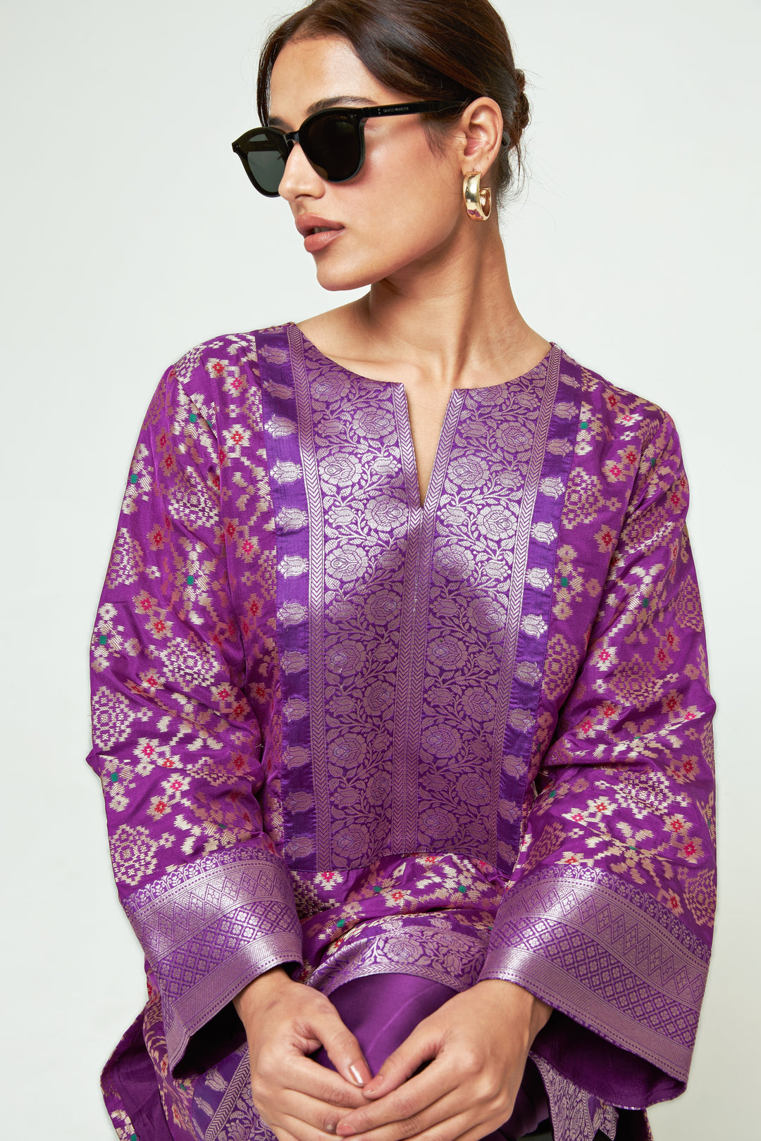 Purple Brocade Silk Kurta Dhoti Set