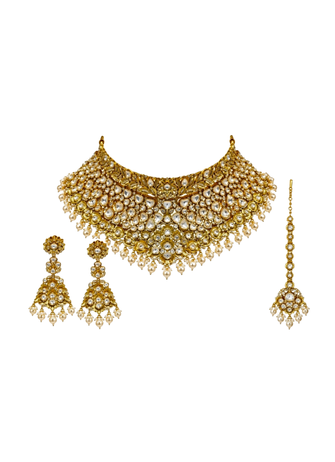 Gold Plated Pearl Kundan Bridal Necklace Set