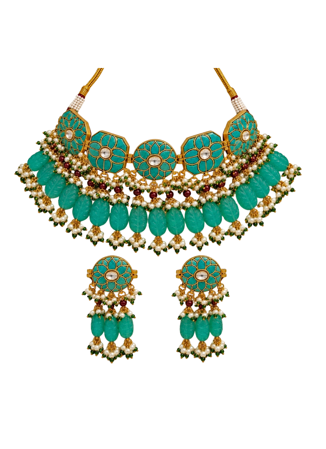 Turquoise Floral Beaded Necklace Set