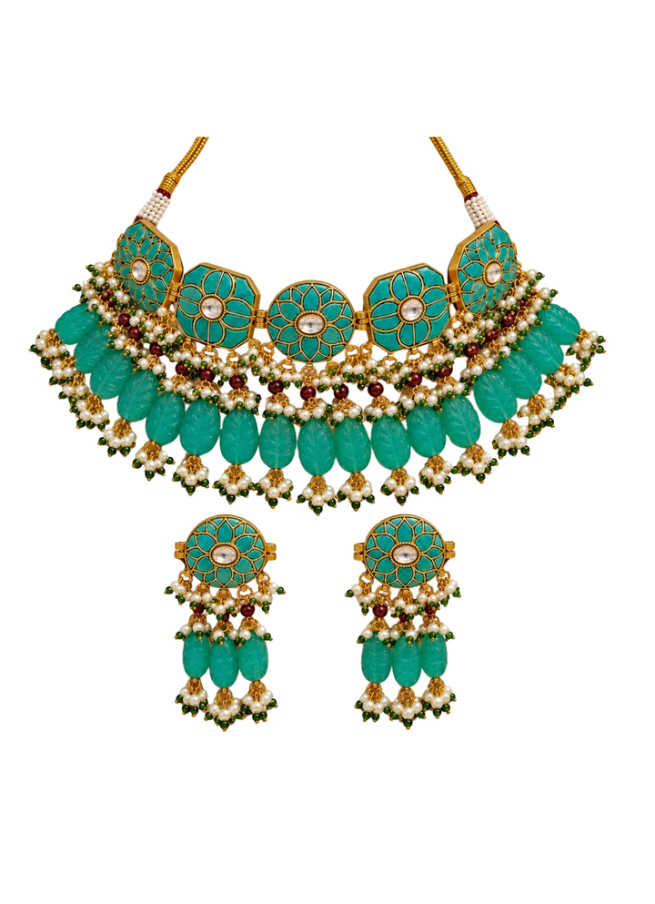 Turquoise Floral Beaded Necklace Set