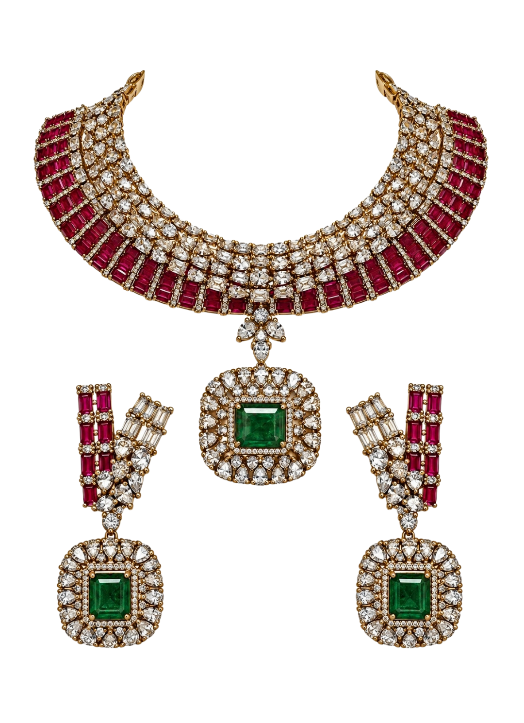 Ruby And Emerald Kundan Necklace Set