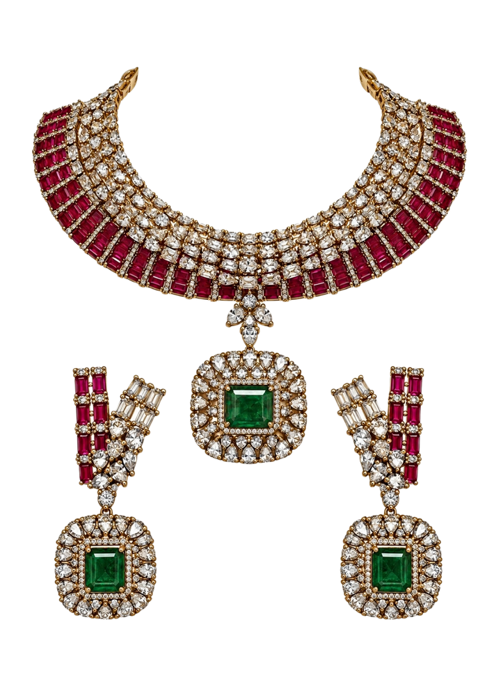 Ruby And Emerald Kundan Necklace Set