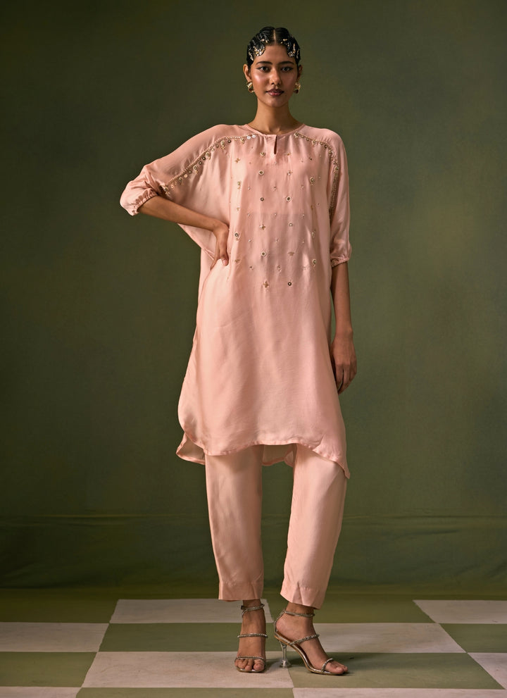 Pastel Pink Satin Kurta Pants Set