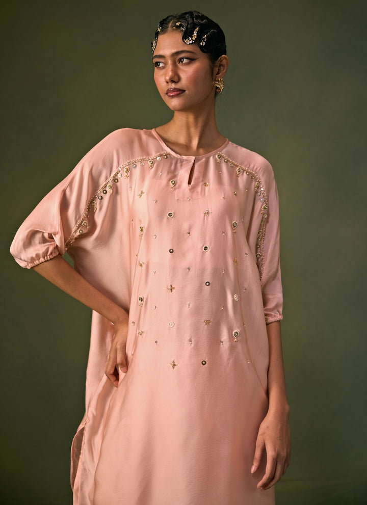 Pastel Pink Satin Kurta Pants Set