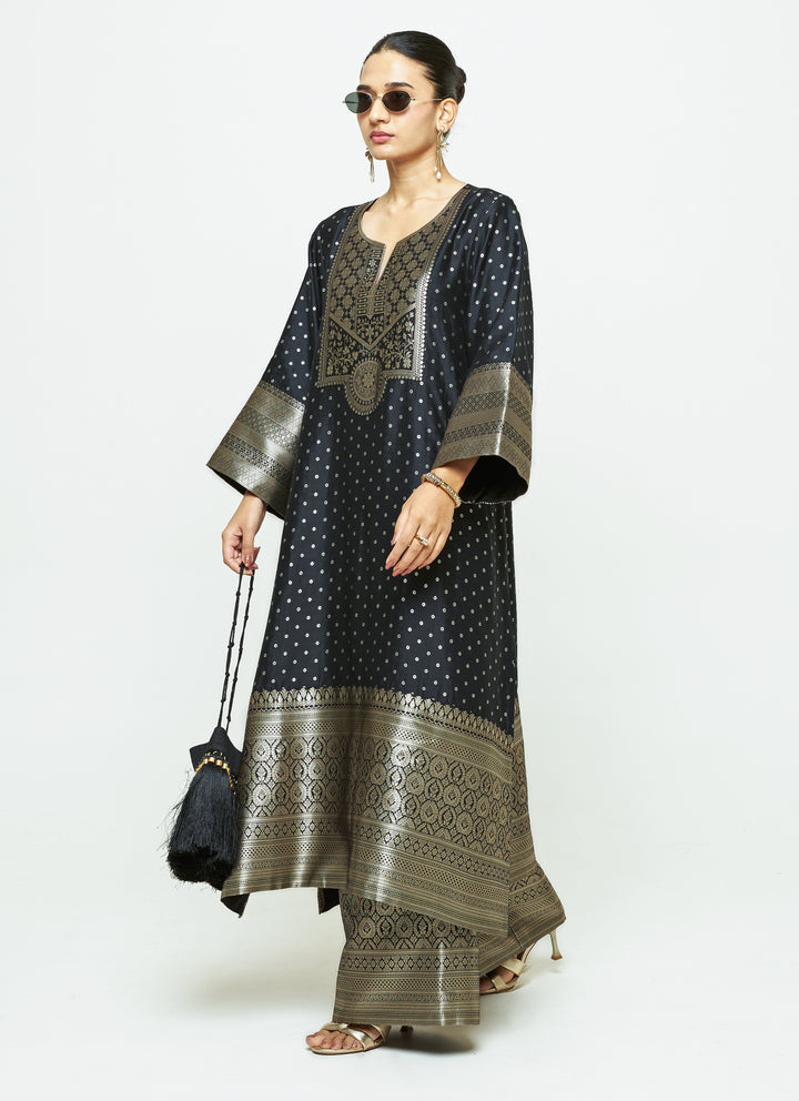 Black Brocade Silk Kurta Pants Set