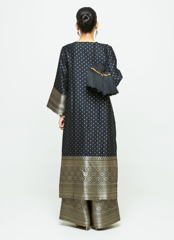 Black Brocade Silk Kurta Pants Set