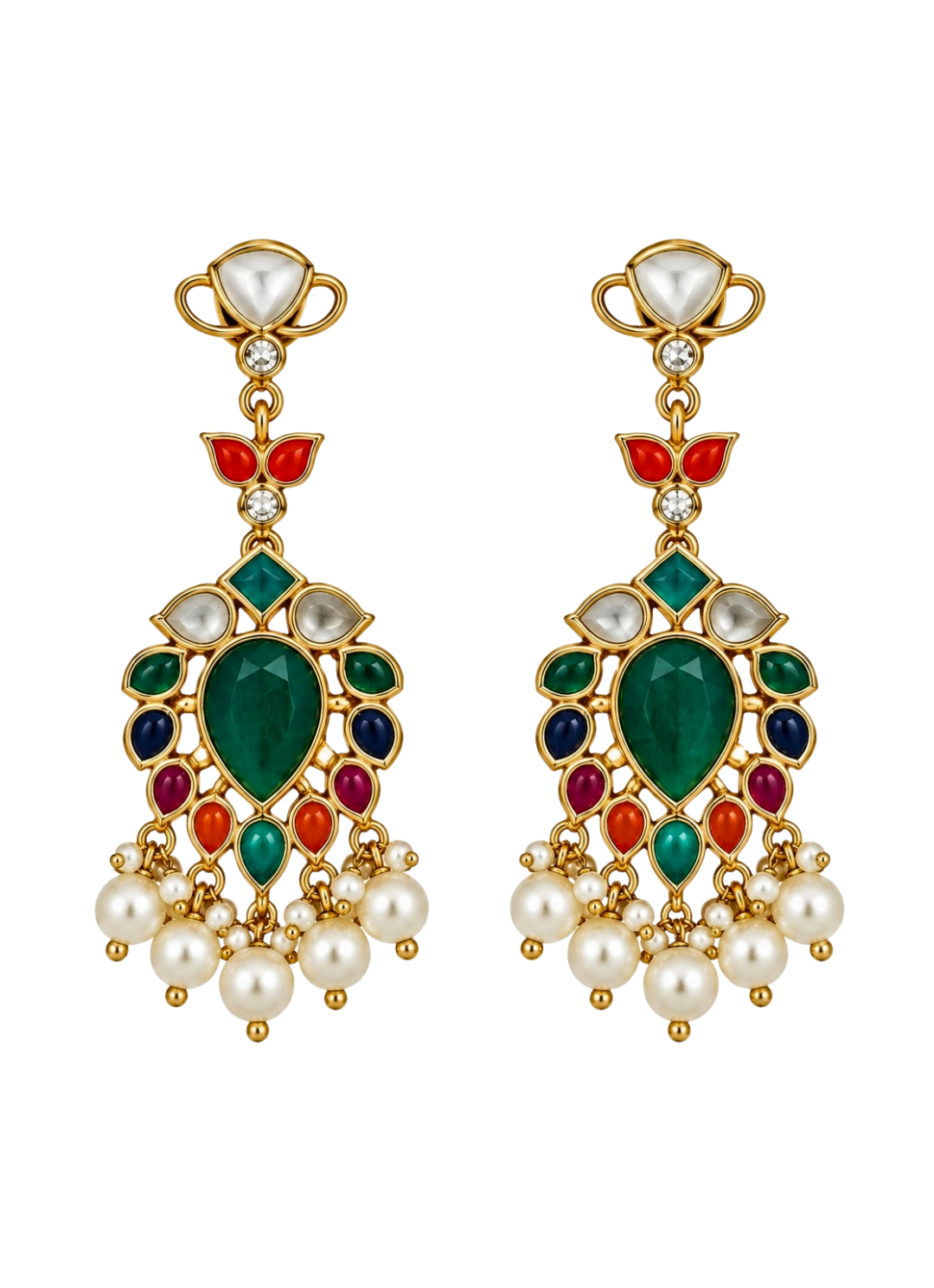 Multicolor Stone Pearl Drop Earrings