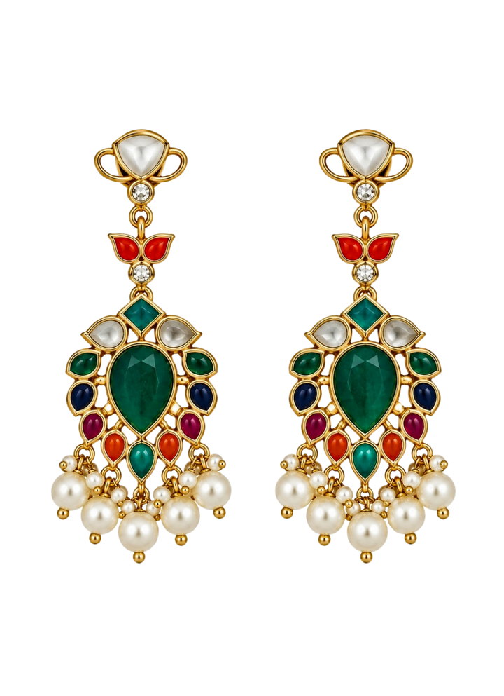 Multicolor Stone Pearl Drop Earrings