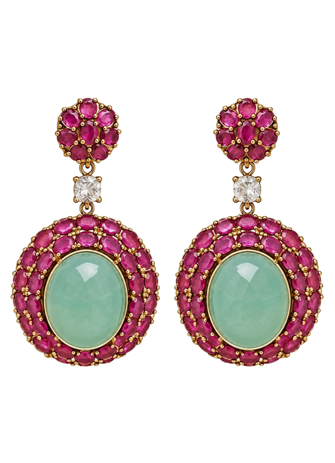 Ruby And Green Stone Drop Earrings