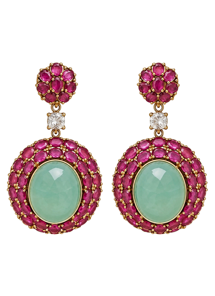 Ruby And Green Stone Drop Earrings