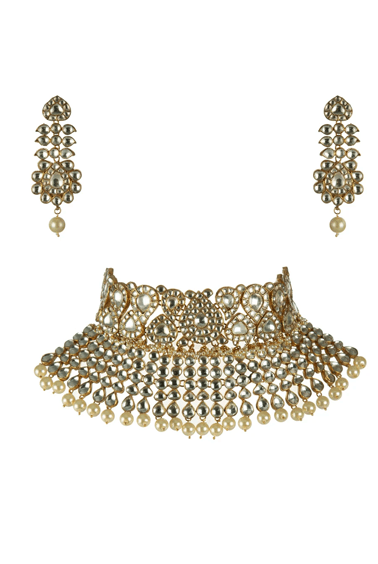 2 Layer White Bridal Set with Earrings Riana by Shikha Jindal - Fabilicious Fashion