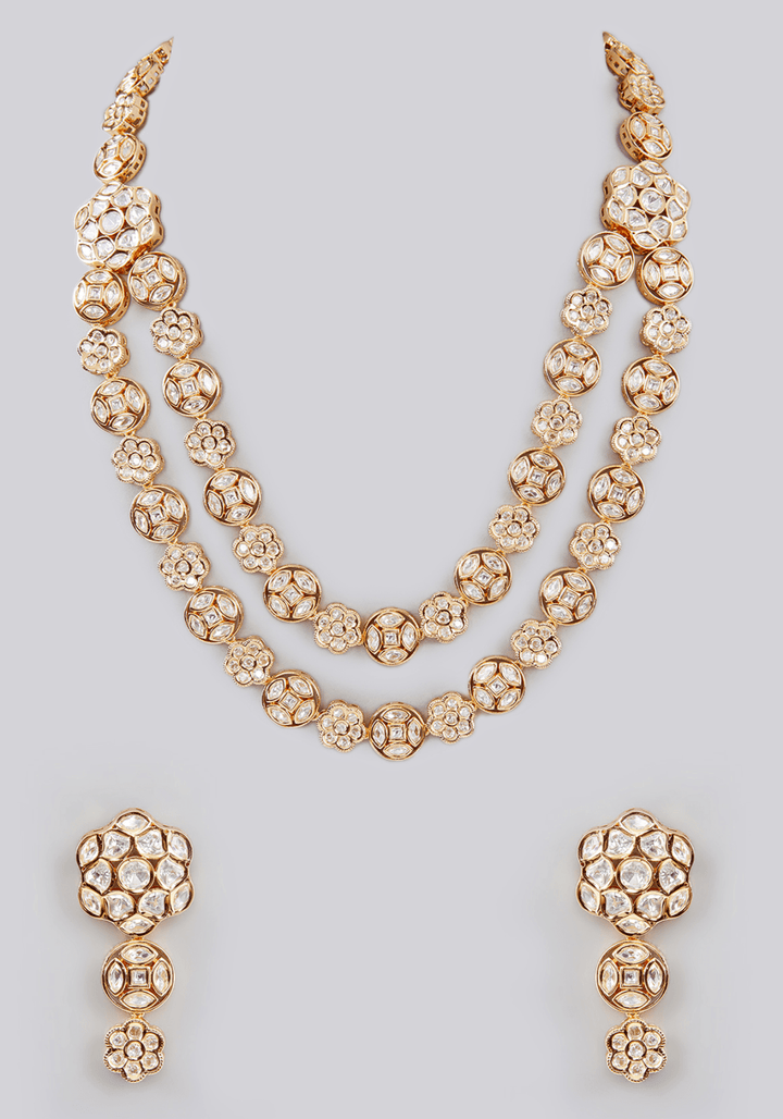 2 Line Kundan Necklace Set Zevar by Geeta - Fabilicious Fashion