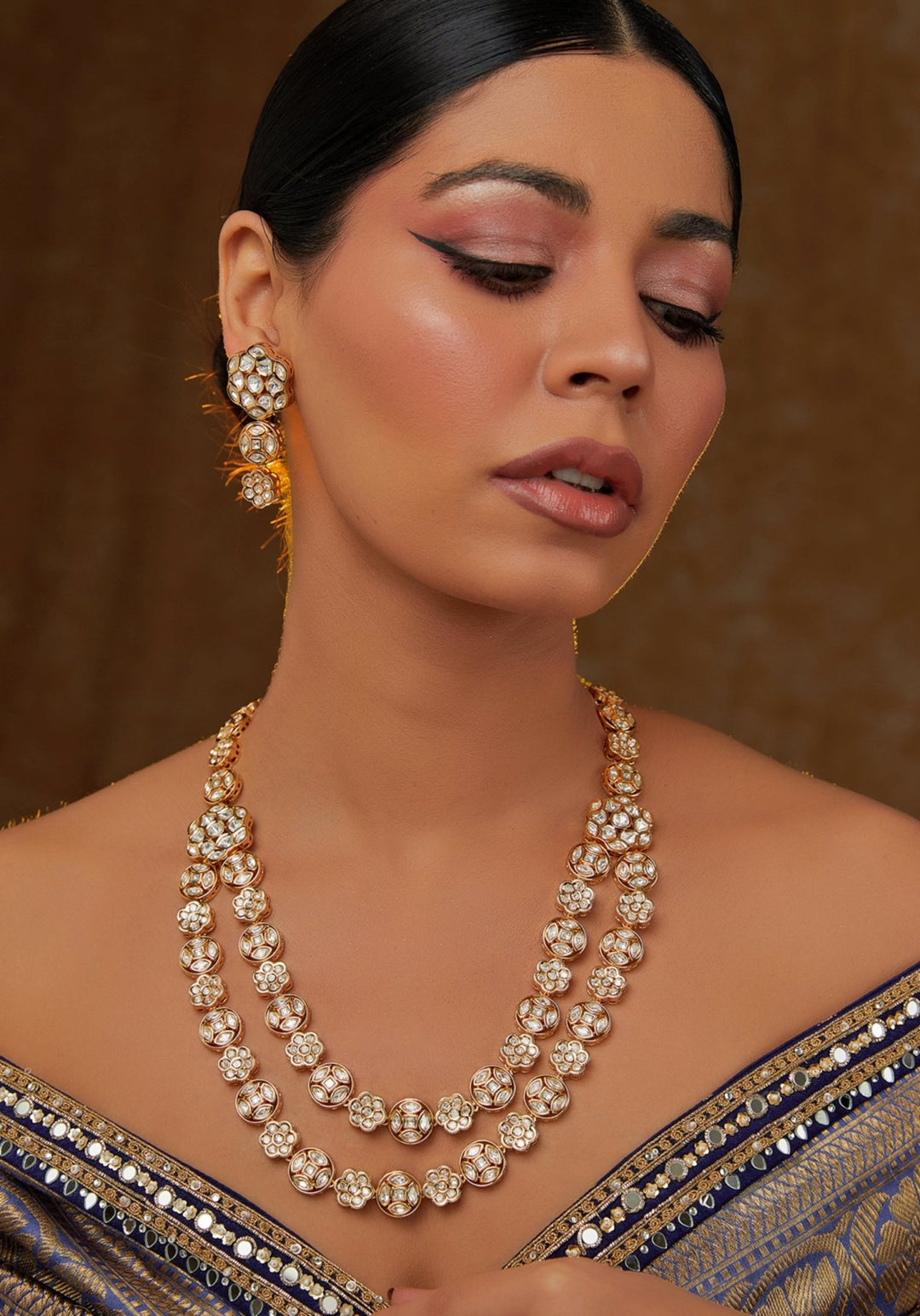 2 Line Kundan Necklace Set Zevar by Geeta - Fabilicious Fashion