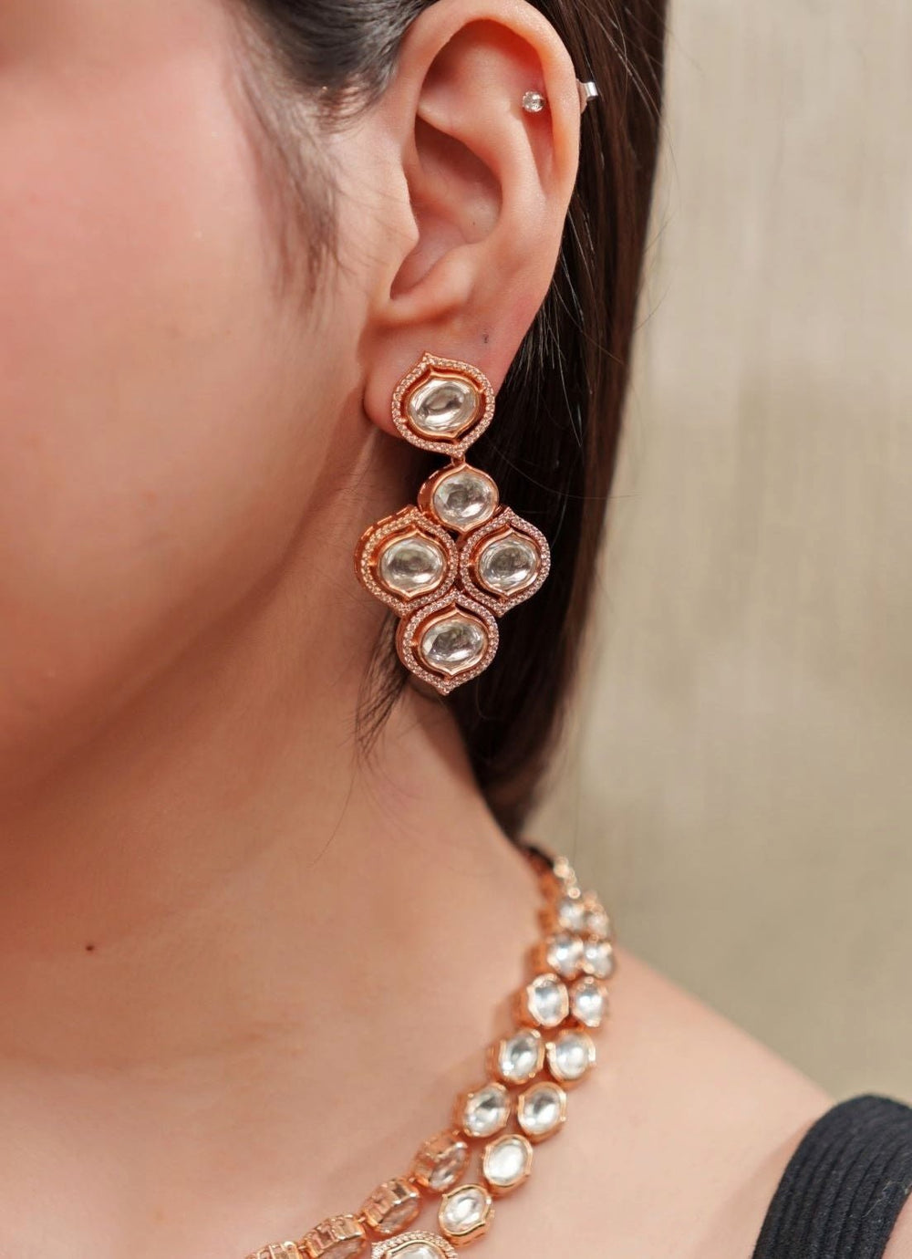 2 Line Polki Gold Necklace Set Zevar By Geeta - Fabilicious Fashion