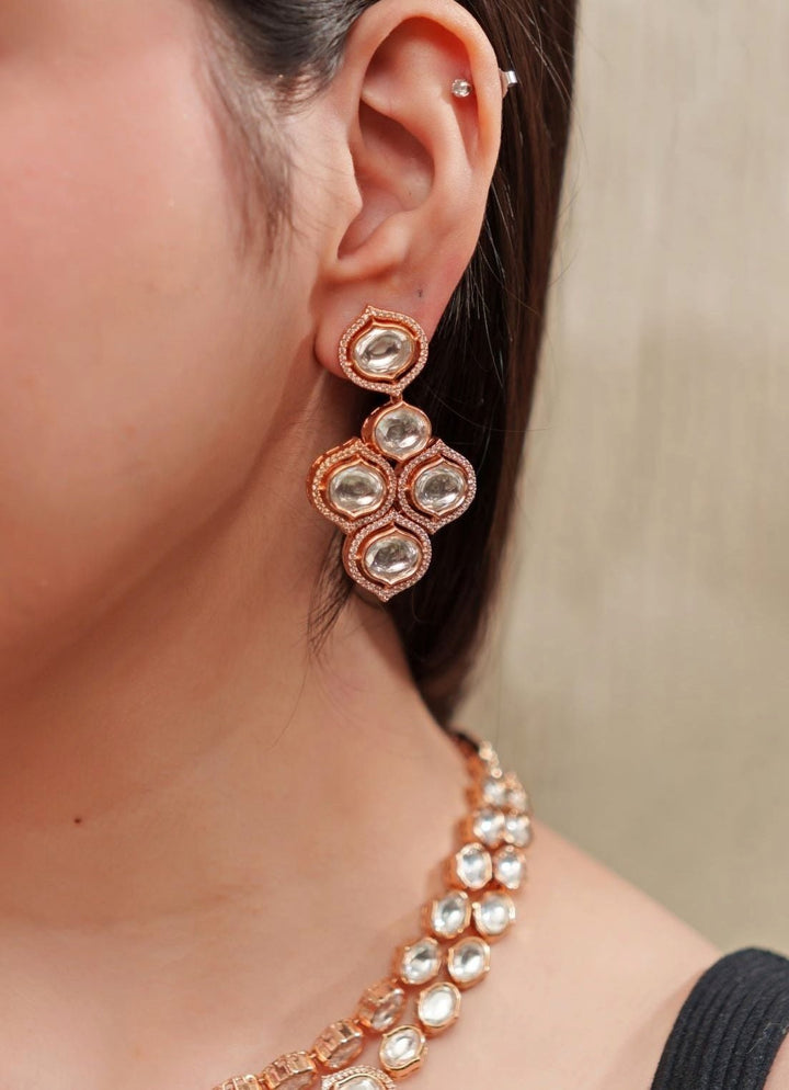 2 Line Polki Gold Necklace Set Zevar By Geeta - Fabilicious Fashion