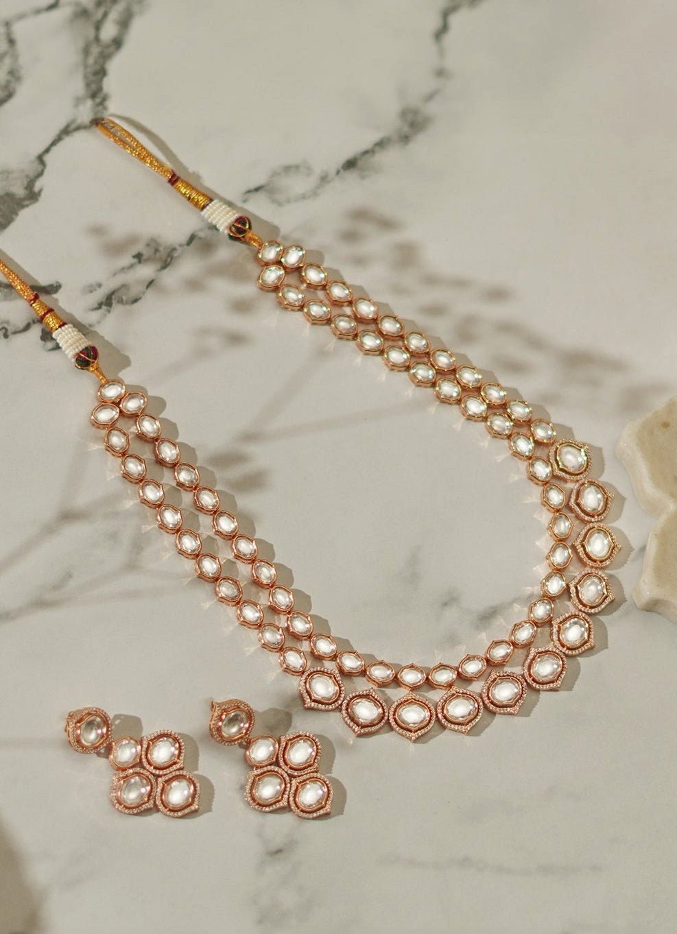 2 Line Polki Gold Necklace Set Zevar By Geeta - Fabilicious Fashion