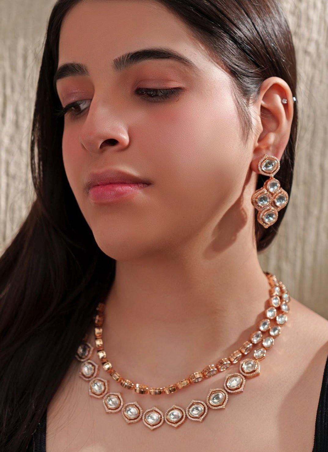 2 Line Polki Gold Necklace Set Zevar By Geeta - Fabilicious Fashion
