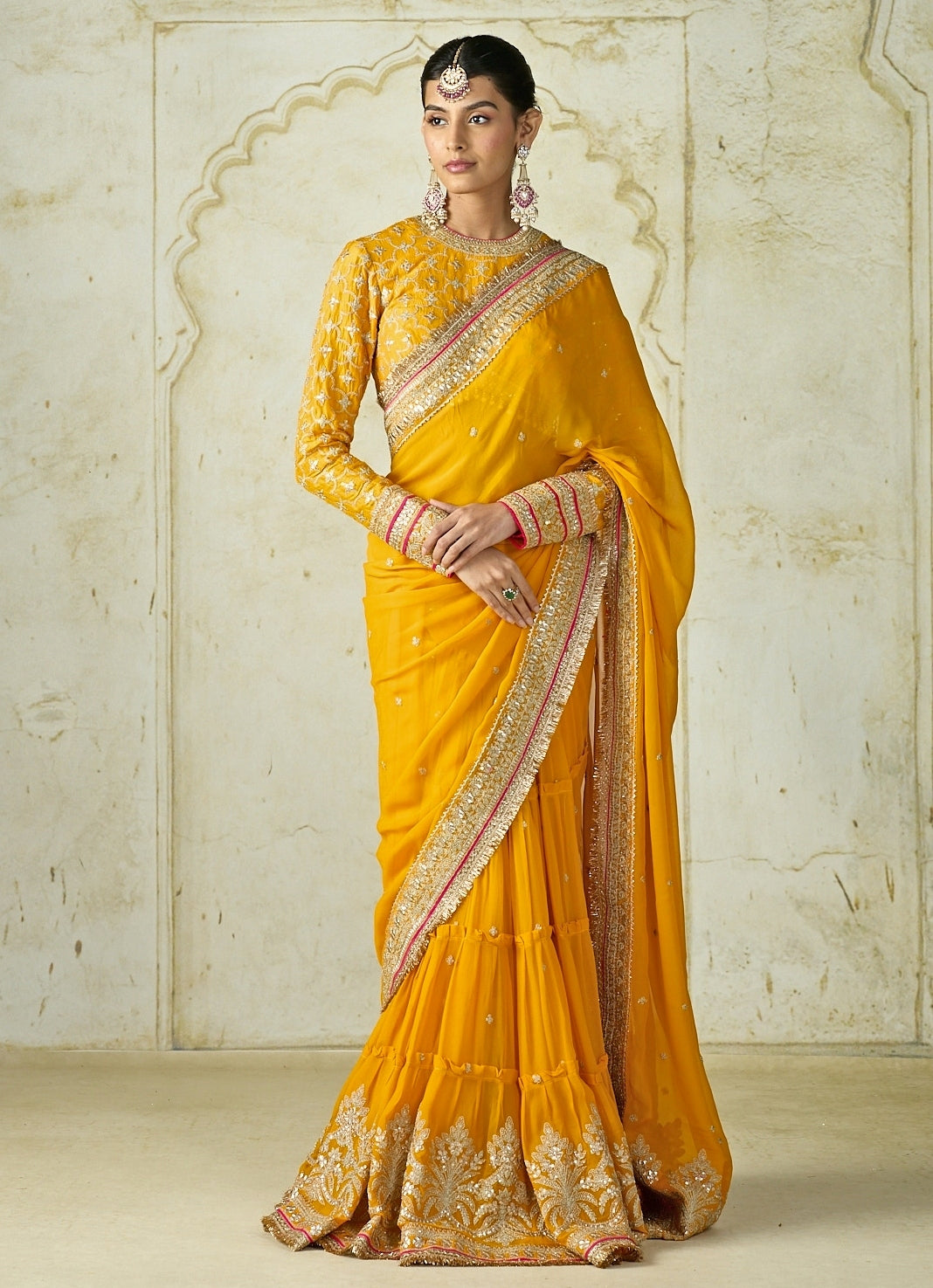 Mustard Yellow Georgette Saree Set